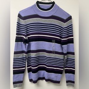 Women’s Karen Scott Purple Striped Rib Mockneck Sweater Size Small